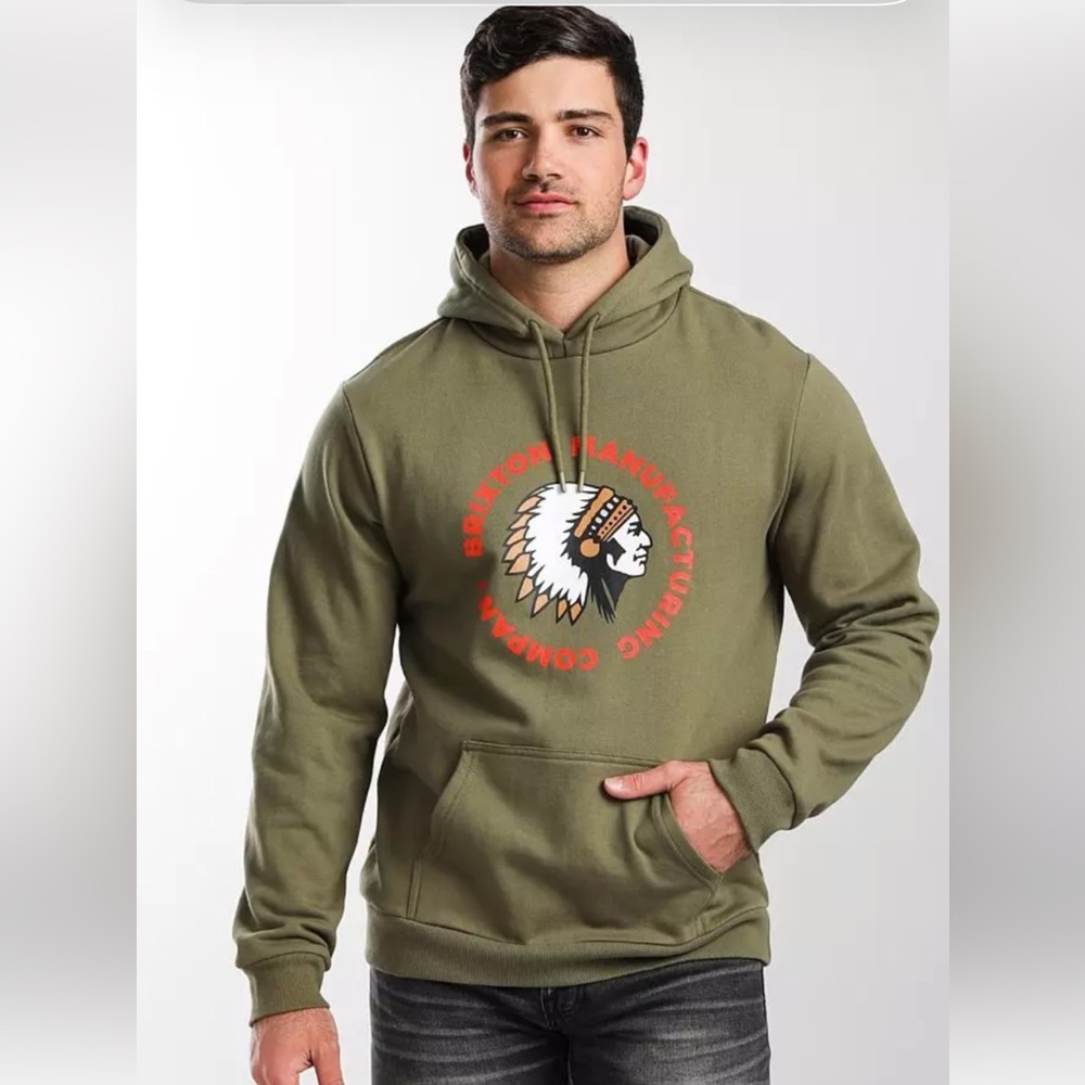 Brixton Rival Stamp Hooded Sweatshirt Indian Military Olive SZ XXL